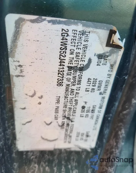 2004 Buick Century Custom from USA, damaged, VIN 2G4WS52J441327336